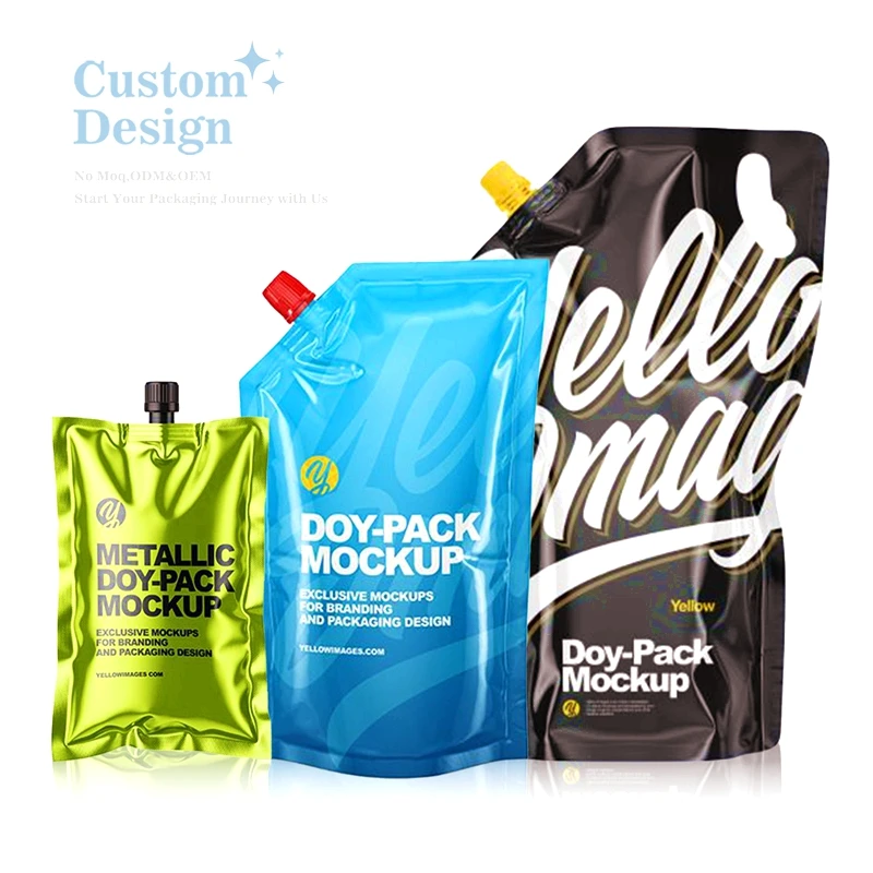Sourcepack High Quality Custom Printed Stand Up Spout Pouch Eco Friendly Flexible Liquid Packs Drink Package