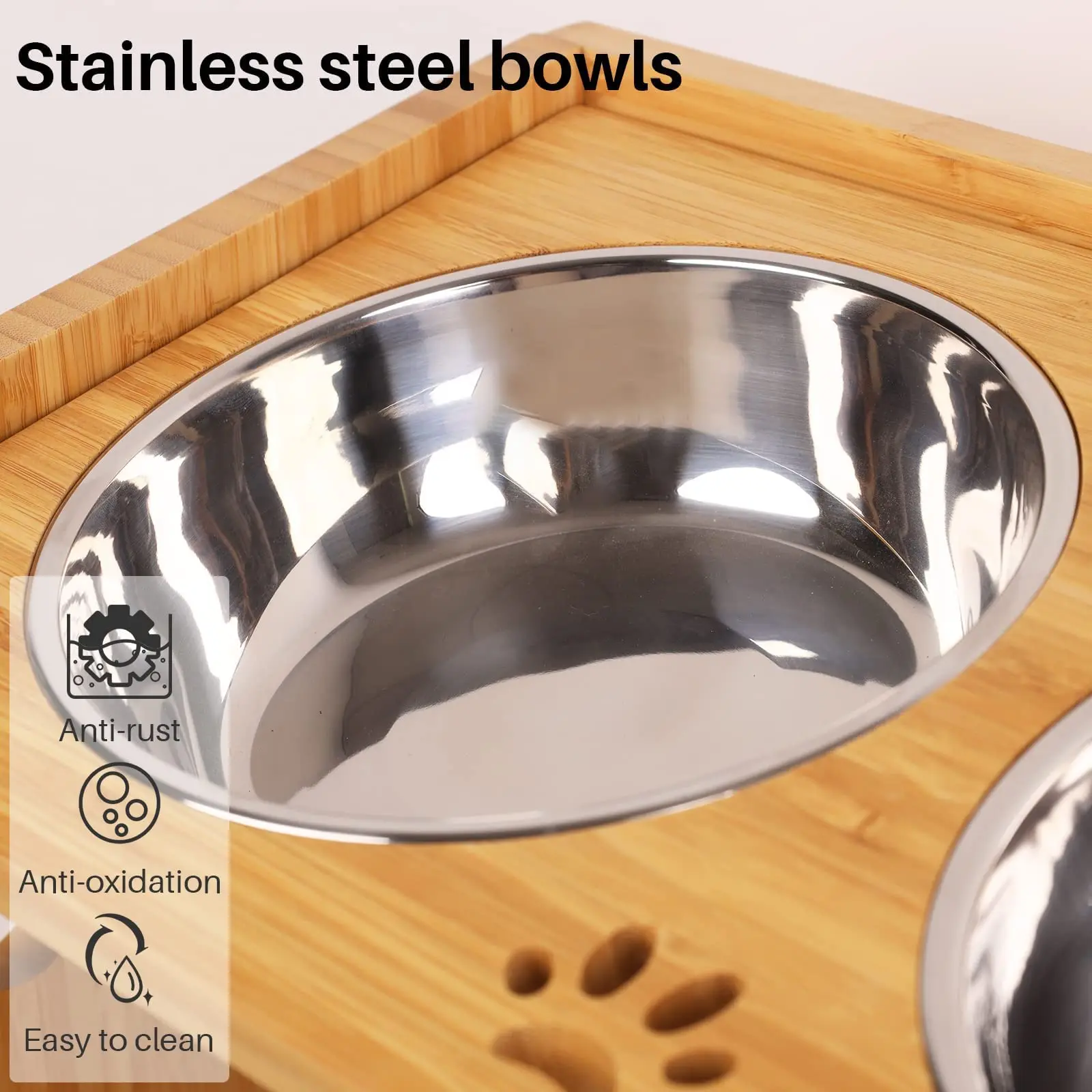 Custom Logo Wooden Bamboo Cat Pet Puppy Dog Stainless Steel Feeding Travel Water Pet Bowl Feeder Wooden Dog Bowls With Stand