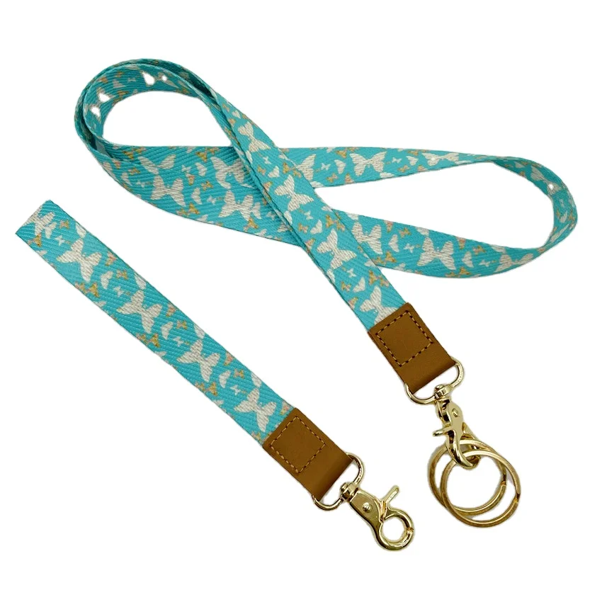 Personalized custom polyester dye sublimation logo woven embroidered lanyard for key holder