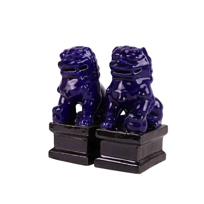 RYXP21-R a pair deep blue ceramic pug dog