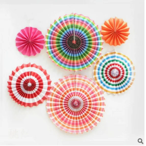 
Set of 6 Vibrant Hanging Paper Fans Flowers Mexican Fiesta Carnival Birthday Decoration 