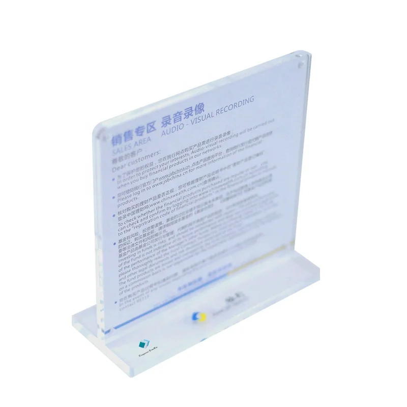 Hot Sale Cheap Price Desktop Acrylic Sign Holder T Shape Rack Clear Sign Holder Counter Display Stand For Retail Signs Shop