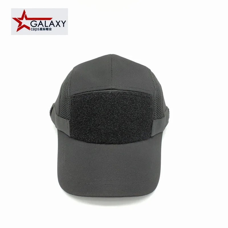 All Seasons Black Velcro Customized logo Camp Training Cap Sport 5 Panels Caps