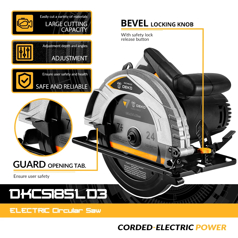 DEKO DKCS185LD3 электрическая 220 В высокомощная многофункциональная пила для резки по дереву лезвие 185