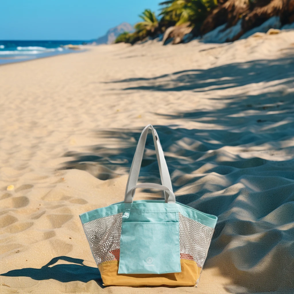 2024 Summer Custom Beach Accessories Ladies Big Comfort Nylon Foldable Mesh Tote Bag with Pockets Fashion Style