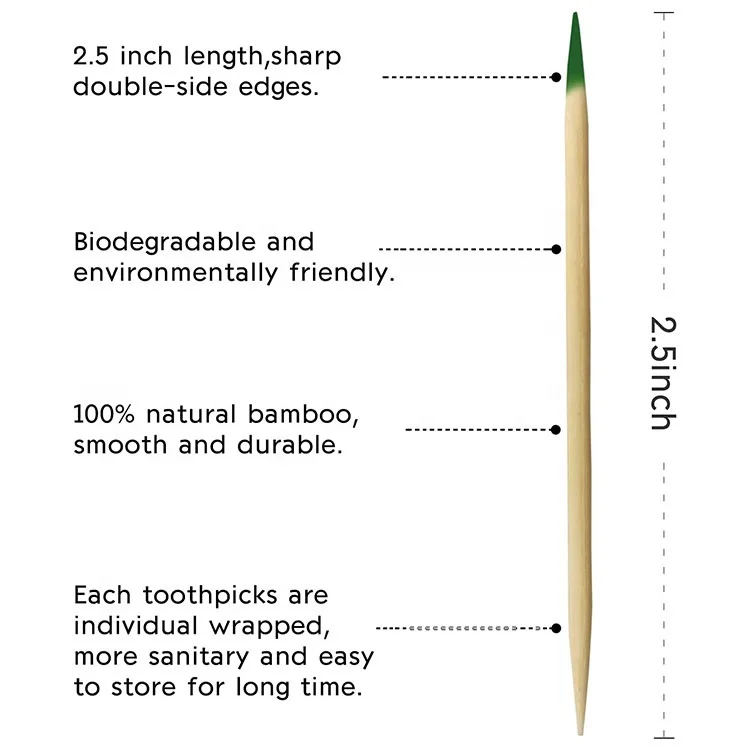 2.5 Inch Individually Cello Wrapped 1000pcs Pack Food Picks with Flavor Bamboo Mint Toothpicks
