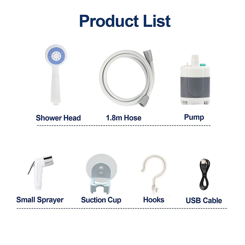 Custom 12 V Car Rechargeable Portable Camp Shower Multifunctional New Design for Toilet Usage Set Included