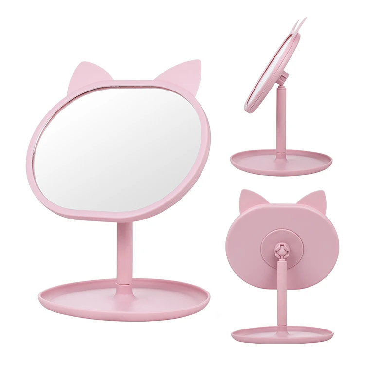 factory design cat dresser hairdresser make up mirror travel rotatable pink cosmetic table stand mirrors with logo customized