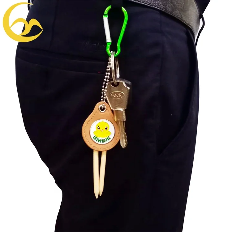 Factory Direct Leather Golf Tee Holder with Ball Markers And Tee Holder Golf Custom Logo Hook To Golf Bag Tag