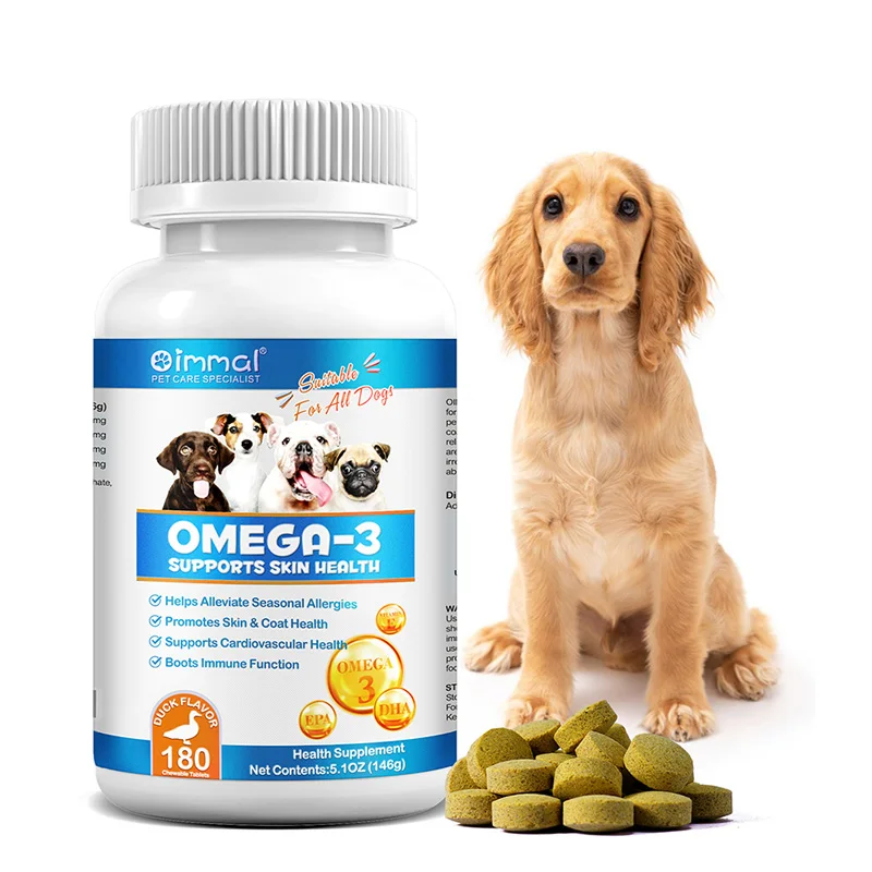 Oimmal Wholesale 180 Chewable Tablets Pet Supplement Duck Flavor Omega 3 Fish Oil Pills for Skin Coat Health
