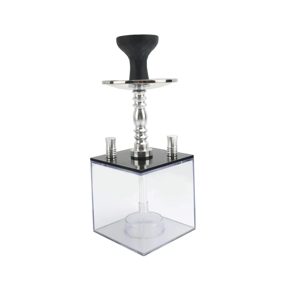 2 hose sheesha custom wholesale hookah set nargile acrylic hookah LED light chicha complet square hookah cup