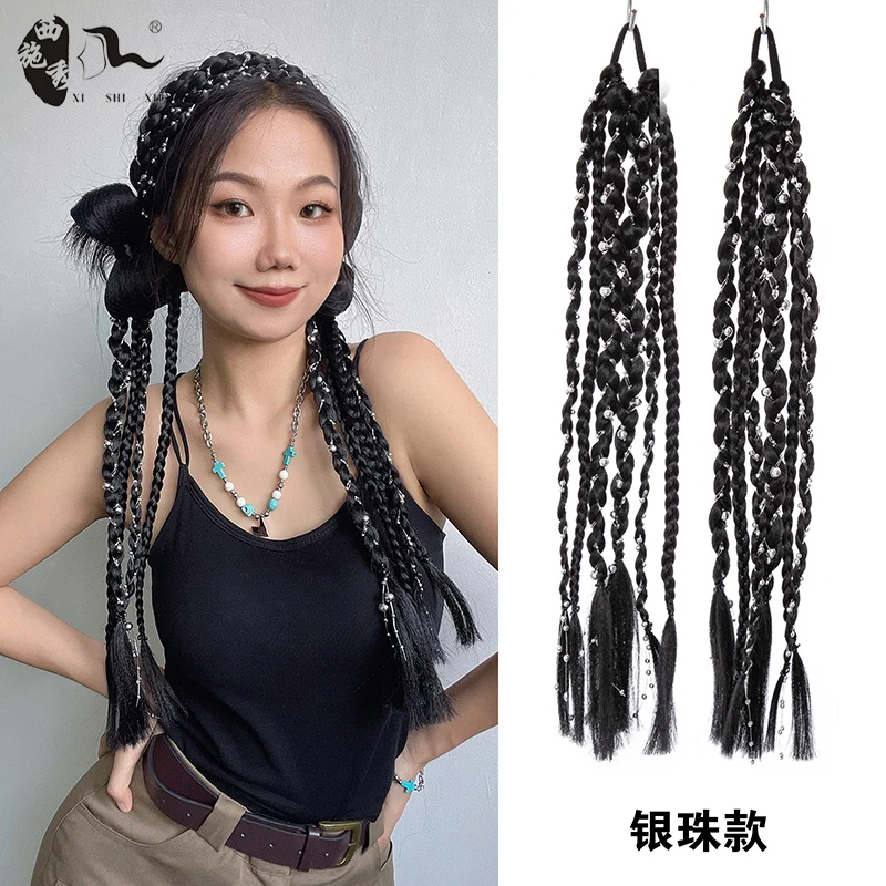 Синтетические плетеные хвосты ручной работы, черные, коричневые удлинители волос для женщин, косплей, оптовая цена XISHIXIU