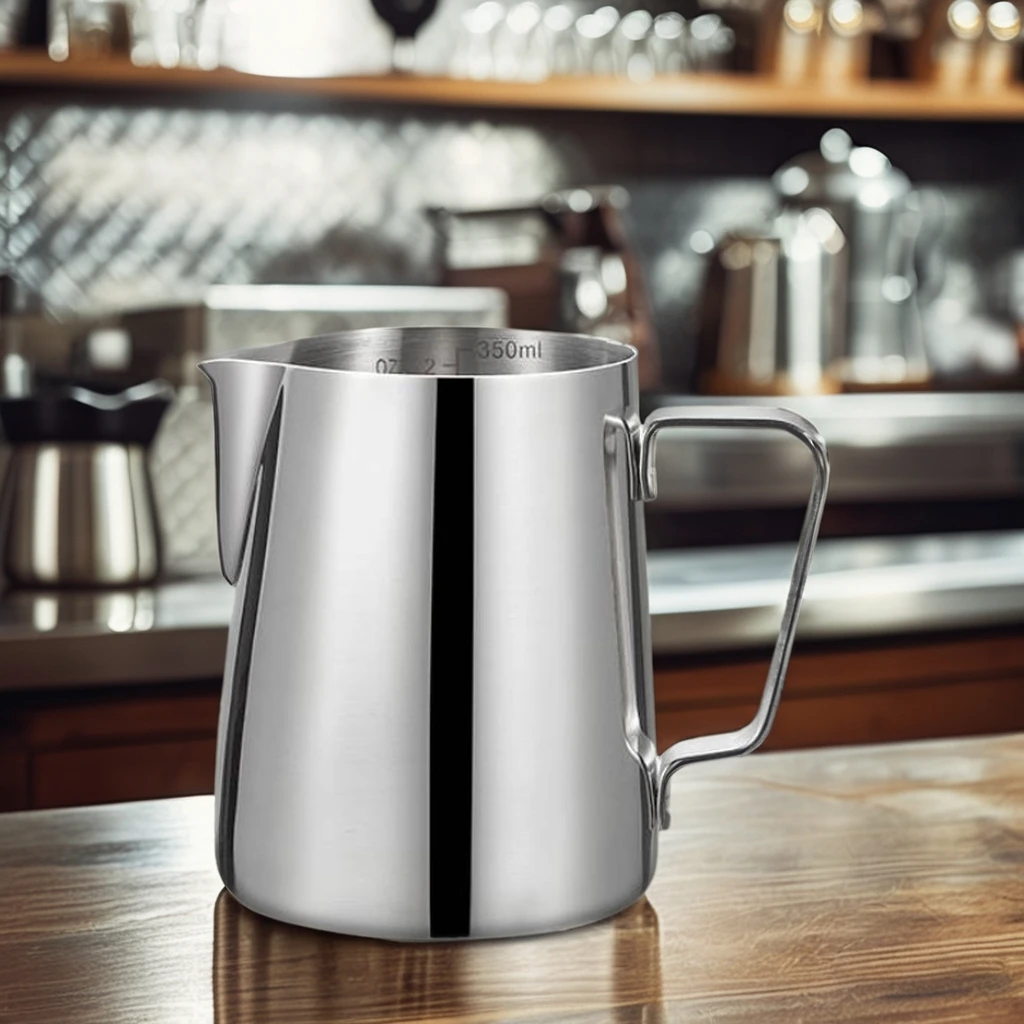 5oz frothing frother wall 304 handle thermo metal 350ml water anti-burn measurements glass mixing stainless steel 2l pitcher