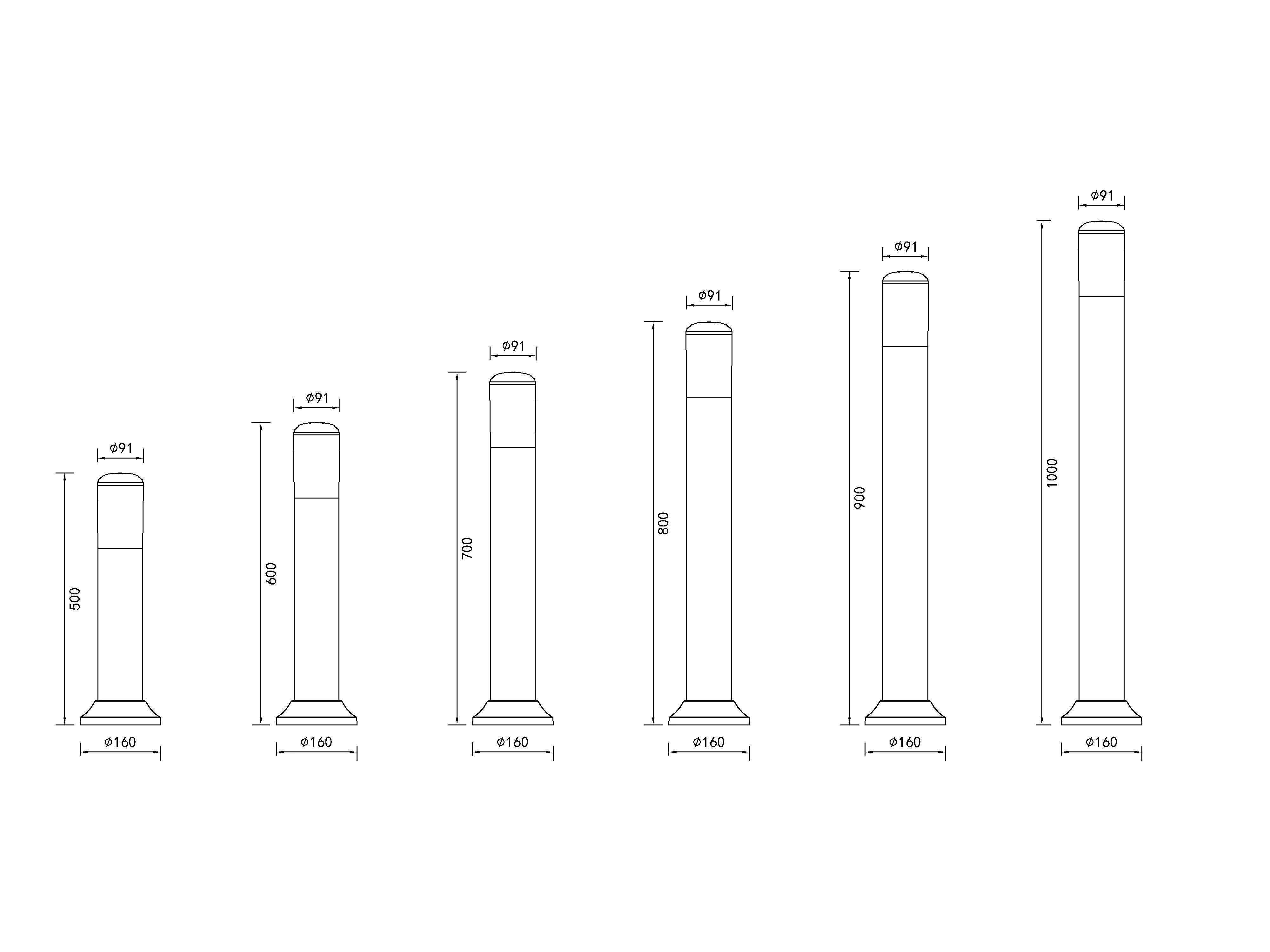 PL5001 50CM 12W 18W Led Lawn Pathyway  Waterproof IP54 Post Light modern Bollard Lighting Outdoor Bollard Garden Lights