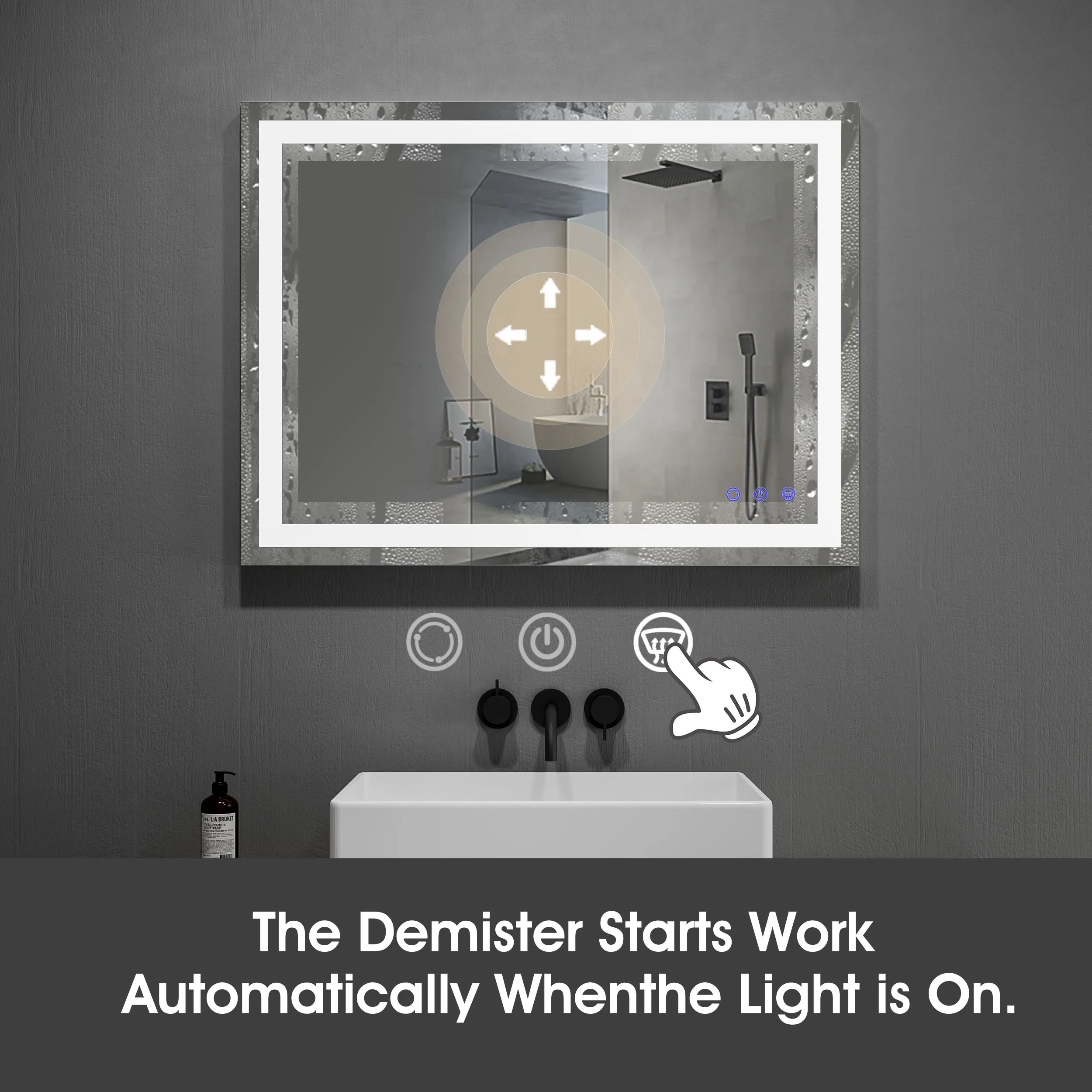 Custom 24 X 36 Vanity Touch Adjustable Wall Mounted Light Up Anti Fog Frameless Led Bathroom Mirror With Light