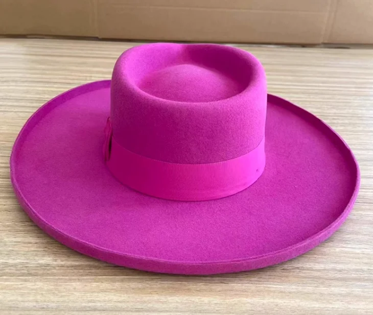 A112204     Hotsale Wide Brim Fedora Felt Hat  100% Australia Wool Big Hats Handmade Customized Wool Felt Hat Unisex Wholesale