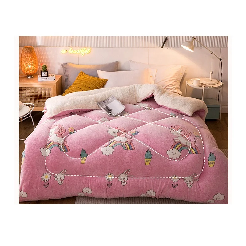 Lambs Wool Velvet Fur Comforter Sets Korean Winter Quilts