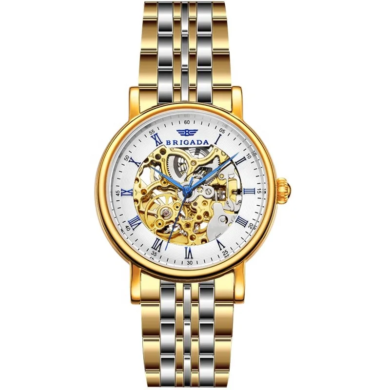 RTS luxury stainless steel real skeleton seagull mechanical automatic movement stainless steel bracelet watch man for sale