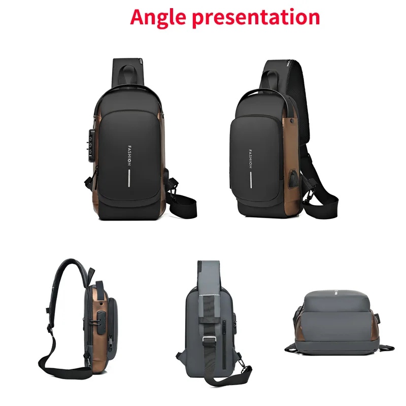 Wholesale 2024 Fashion Waterproof USB Men Cross body Sling Bag Men Chest Shoulder Bag For Men Anti theft Shoulder Sling bag