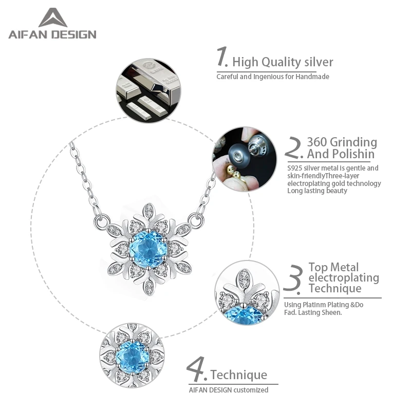 
Fashion jewelry natural crystal flower 925 silver Party charm clavicle chain 