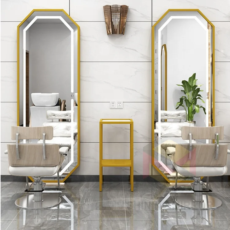 Barber Shop Internet Celebrity Mirror Wall Hanging Hairdressing Single Sided Falling Zone Light Wall Mounted LED MIRROR