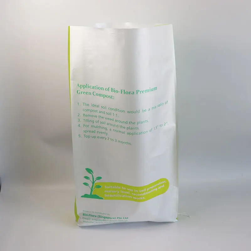 Custom 10kg 15kg 20kg 25kg 50kg Agricultural bopp laminated pp woven 40lb fertilizer sack soil green compost polypropylene bag