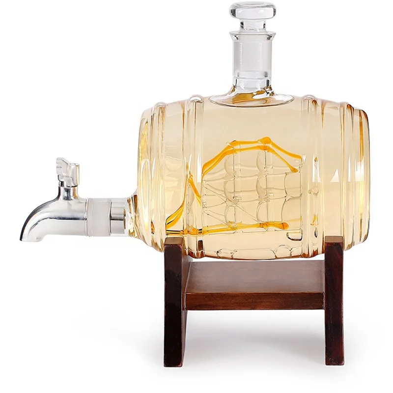 Hot sale factory direct price glass ship in bottle barrel decanter with ship whiskey & wine decanter glass