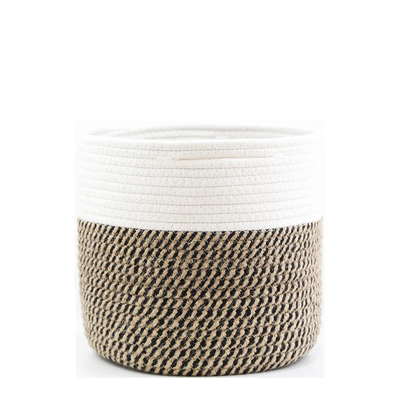 Jute cotton rope woven storage basket Foreign trade straw basket Large plant basket