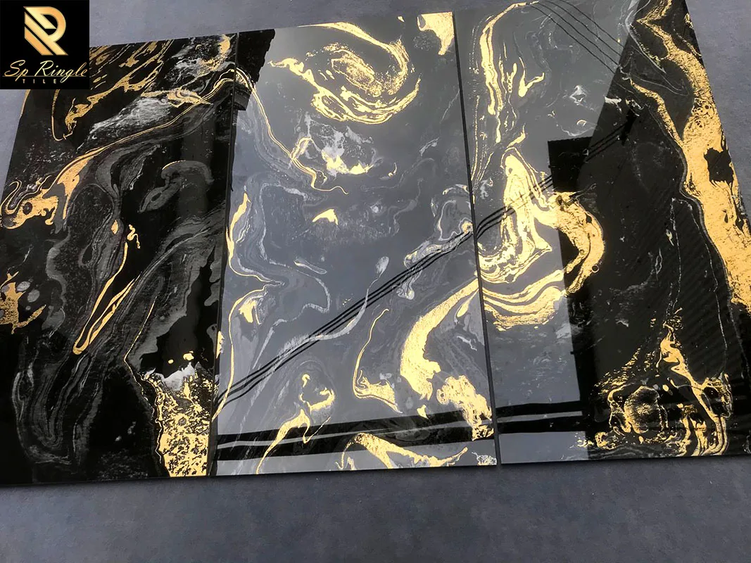 600x1200 black gold vein design bathroom mirror tiles for decoration custom decorative tiles for wall