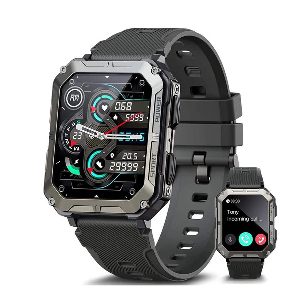 2024 Outdoor Smart Watch for Men BT Call IP68 Waterproof Large Memory Outdoor Sports Smartwatch 380mAh Large Battery