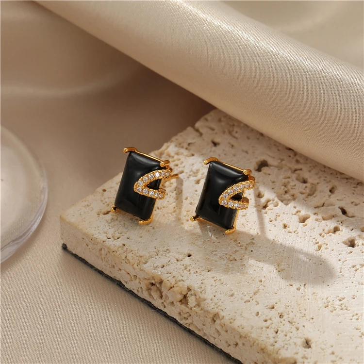 Wholesale Brass 18K Gold Plated Black Onyx Necklace Earrings Ring Dubai Gold Jewelry Set