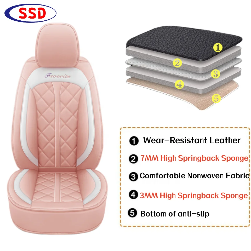 Beige Pink Women Car Interior Accessories Car Seat Cushion Full Set Luxury Leather Car Seat Covers