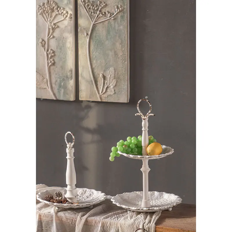 Tea Cake Display Stand Nordic White Serving Plates Fruit Dessert Tray French Style 2 Tier Wrought Iron for Wedding Party Round