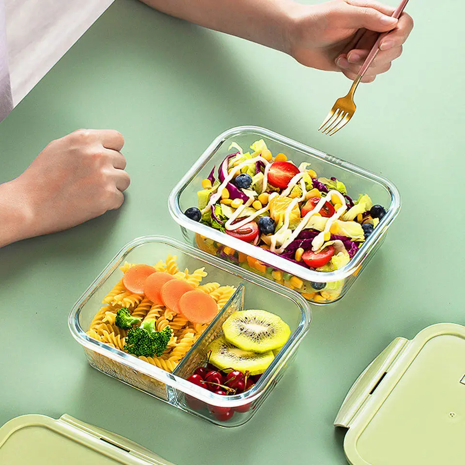 Compartment Plastic glass Bento Box School Lunch Container for Kids Office Use Freshness Preservation Feature