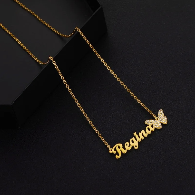 New product listing European and American DIY letter name stainless steel full diamond butterfly personalized jewelry