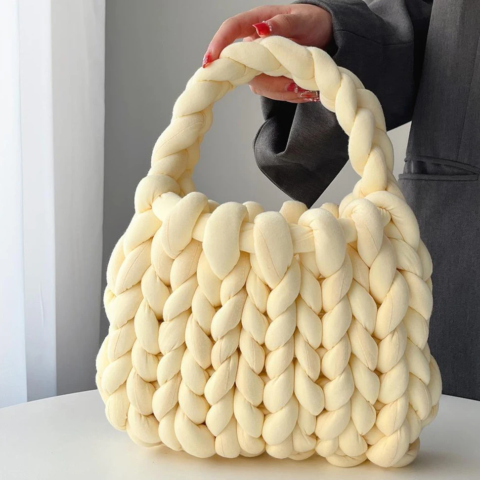 Bubble Flower Handmade Large Capacity Hand crochet bag pure color Diy Knitting Bag