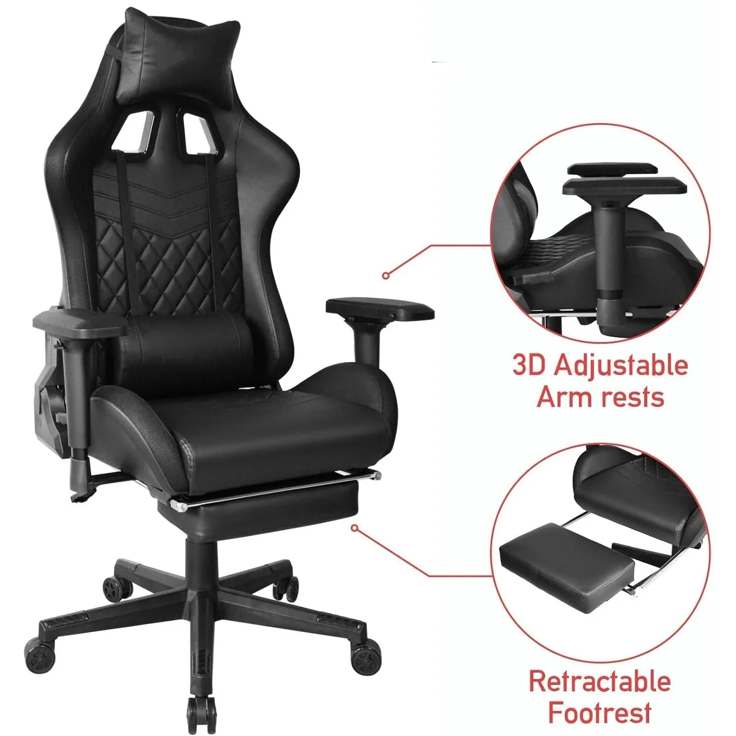 Free Sample Custom Logo High Quality Silla Reclining Computer LED Gaming Gamer Chair with Footrest Portable Handheld Misting Fan