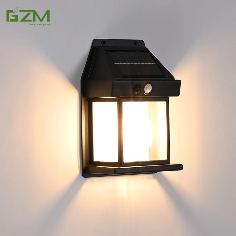 Solar outdoor human body induction three mode tungsten filament lamp garden villa waterproof garden lamp solar wall lamp