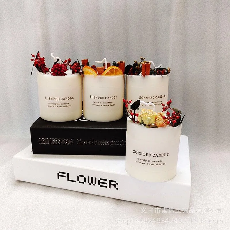 Luxury Handmade Romantic dry flower Scented Paraffin Wax Pillar candle Decoration Candles Gift Set