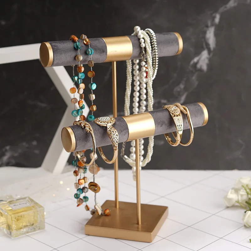 Jewelry Organizer Stand 3-in-1 Jewelry Holder for Necklaces Bracelet Earrings & Ring Jewelry Tree Jewelry Tower Metal & Wood-Go