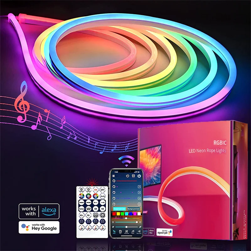 Tuya APP Control Smart Wifi 5050 RGB LED Strip Light IP65 with Power Adapter Wifi Smart Neon Strip Light