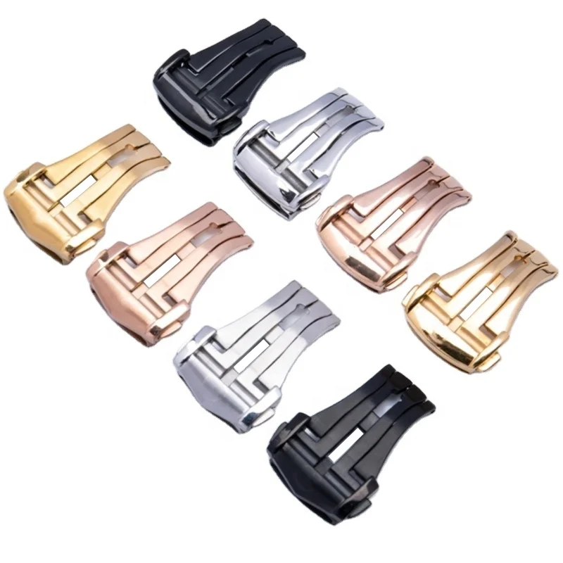 Luxury 16mm 18mm 20mm polished brushed stainless steel butterfly clasp rose gold deployment watch buckle for Omega clasp