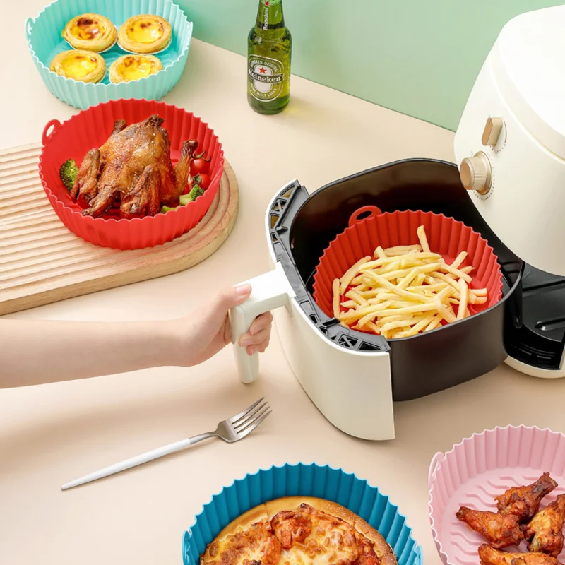 6 Colors Non-Stick Round Air Fryers Liners Pot Reusable Baking Oven Accessories 8.5 Inch Silicone Air Fryer Liner