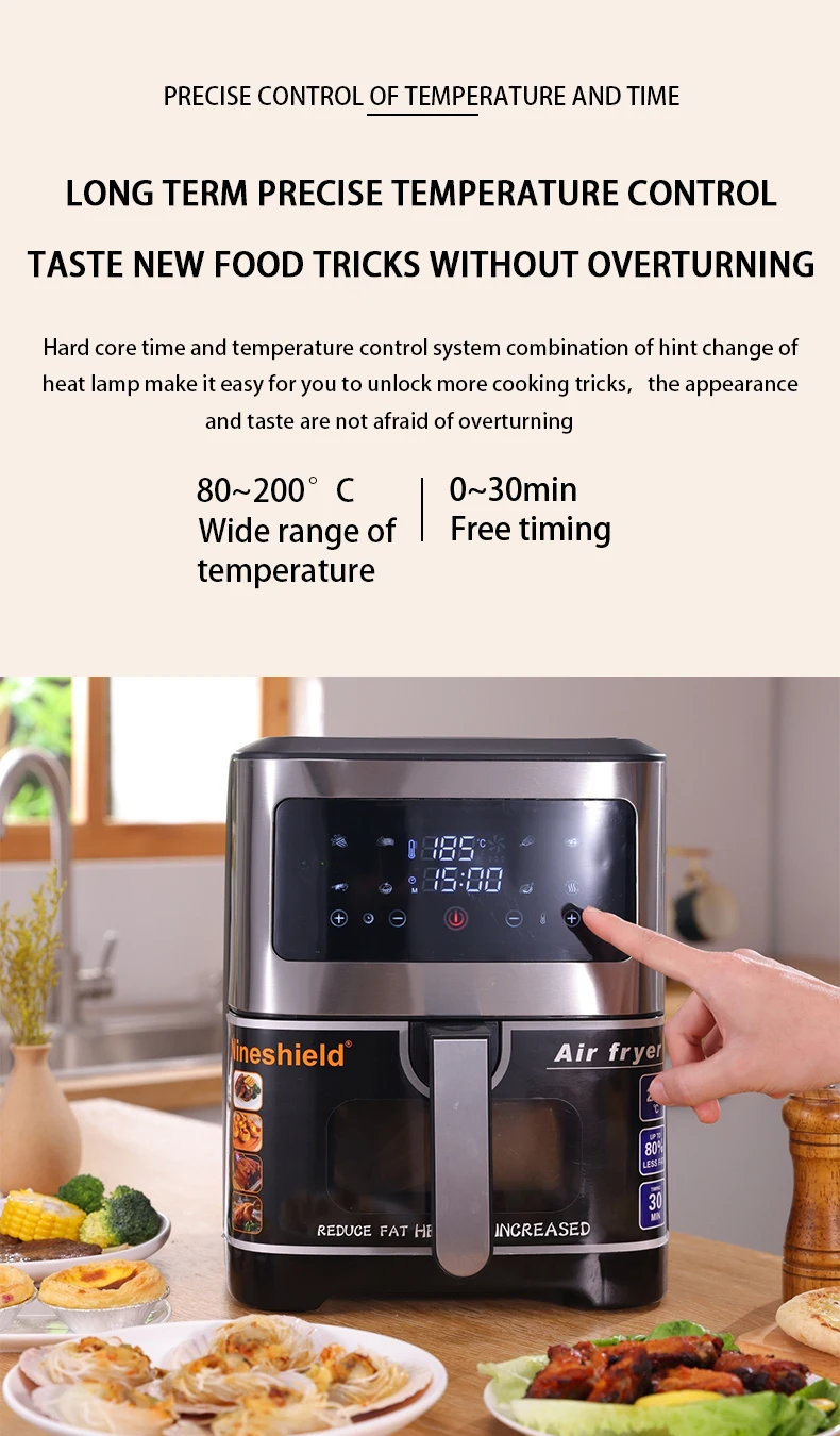 Stainless Steel Smart Air Fryer with Super Long Digital Display Home Use Only Deep Electronic Screen Feature