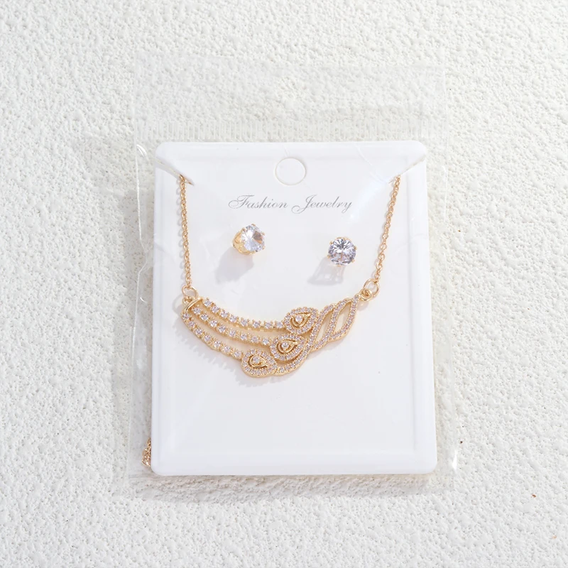 CDD Luxury Zircon Water Drop Crystal Earrings Necklace Set Engagement Wedding Bridal Jewelry Set for Women