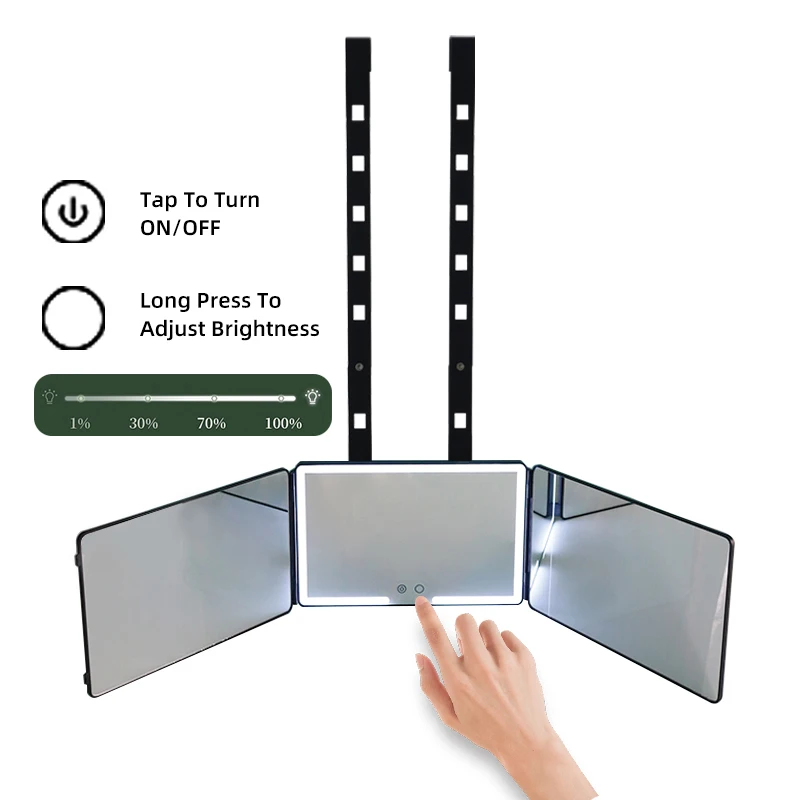 Custom Big Make Up Barber Shop Self Cut Mirror 360 Espelho Com Hair Salon Led Vanity Makeup 3 Way Mirror With Led Lights