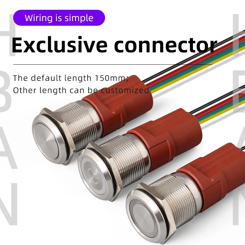6v 48v switch multicolor led waterproof ip65 5 pin stainless steel 22 mm start and stop pushbuttons