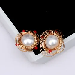Safe 925 sterling silver stud handmade fresh water nice pearl earrings