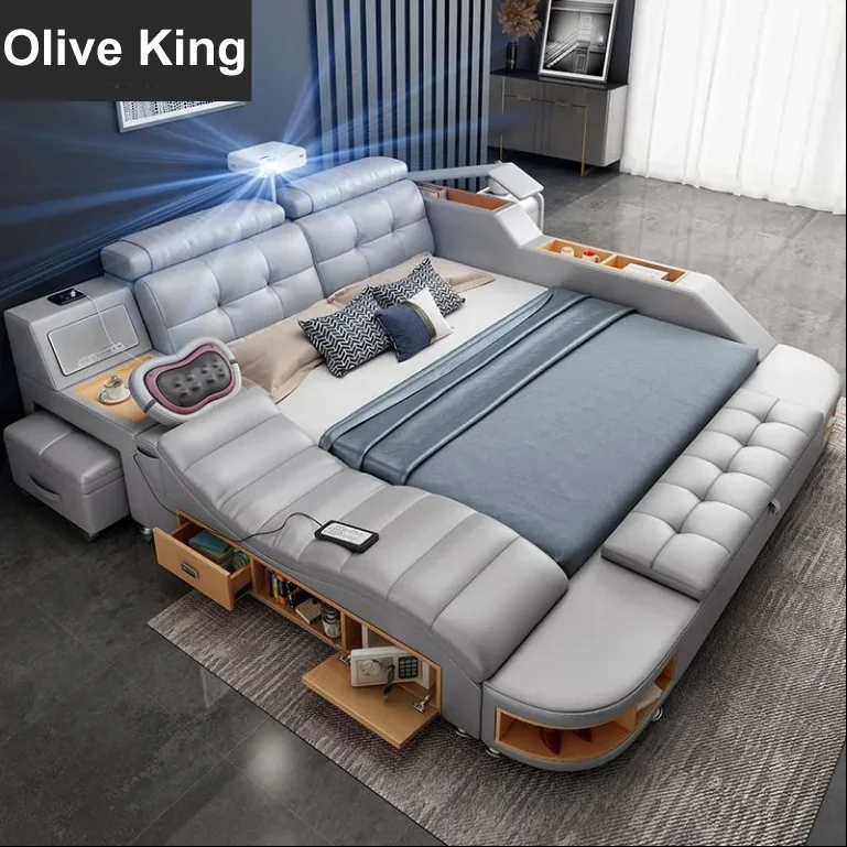 multifunction bed massage with projector smart beds bedroom furniture tatami smart up-holstered beds
