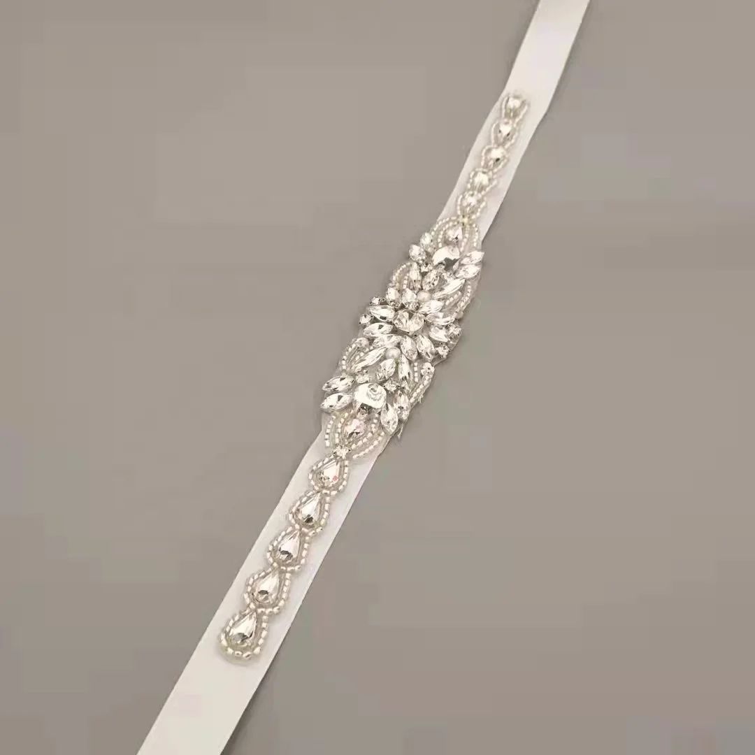 Handmade Kids Small Vintage Wedding Bridal Sash Belt,Iron On Rhinestone Crystal Applique Sash Belt